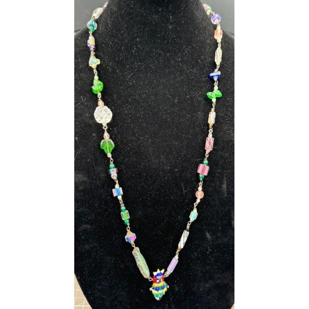 Vintage Multicolor Glass Bead Necklace Whimsical Pendant Fish Lamp Work READ